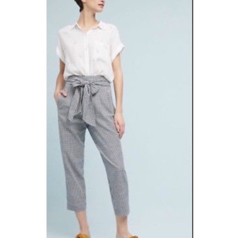 Anthro Gingham Tie Waist Pants